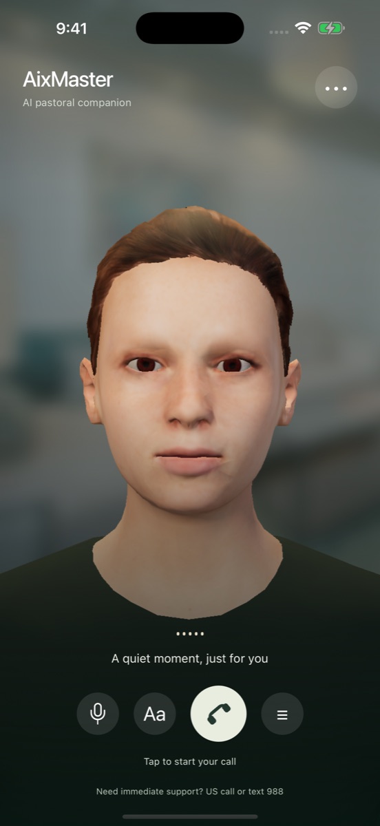 AixMaster 开发版本界面:3D 人类牧者角色与语音通话操作